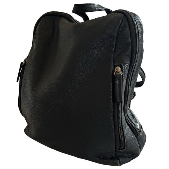 Leather Backpack/messenger in charcoal with red interior - Picture 9 of 11